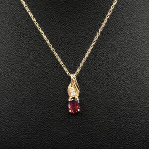 Vintage 10K Gold and Garnet Pendant on Gold-Filled Chain 0.99g